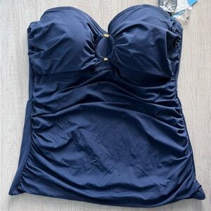 Bleu by Rod Beattie Women's Navy Blue Ring Me Up Draped Bandini Top Size 14